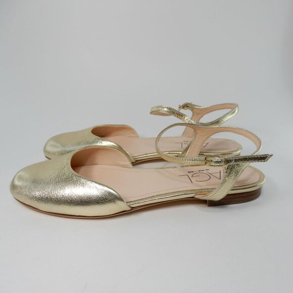 AGL Milly Ankle Strap Slingback Ballet Flats 37 7 Platino Gold Leather NEW $395 - Picture 6 of 14